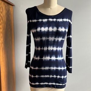 INC International Concepts blue top with white stripes and clear sequin detail
